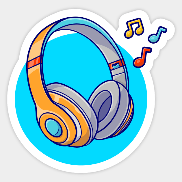 Headphone Listening Music With Tune and Note Music Cartoon Vector Icon Illustration Sticker by Catalyst Labs